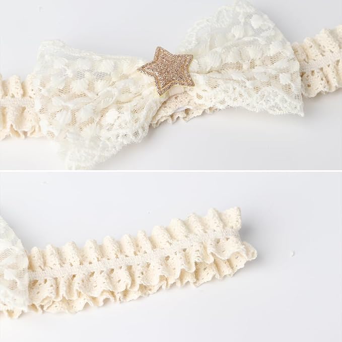 Handmade Baby Girl Headbands in Beige Baby Bows and Floral Lace Headband Bows for Newborns and Toddlers Cute Baby Girl Bows and Newborn Headband Bows