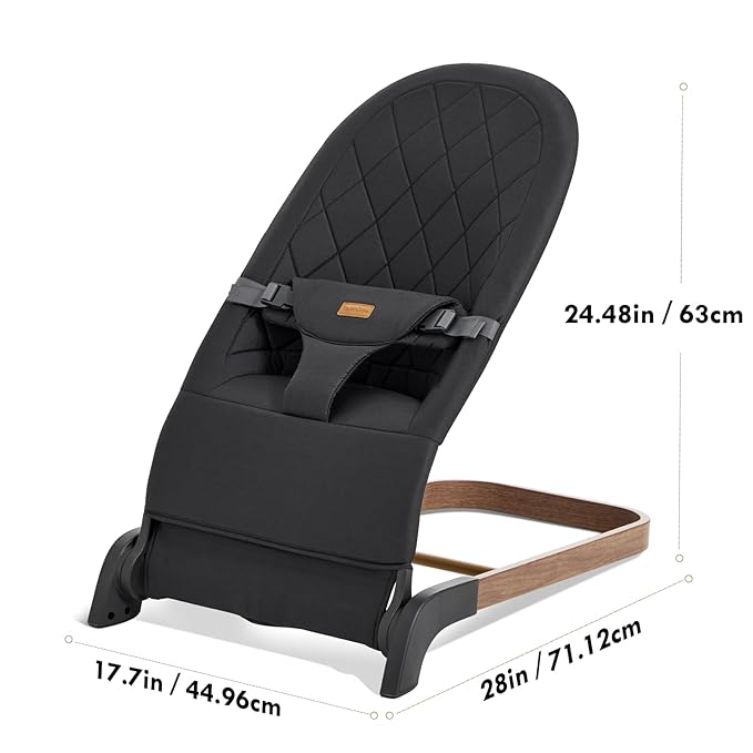Foldable Baby Bouncer, Baby Seat with 3 Adjustable Heights, Portable Newborn Rocker, Ergonomic Bouncy Seat for Natural Bounce, Bouncer for Babies 0-6 Months, Soft Cotton (Charcoal Gray)
