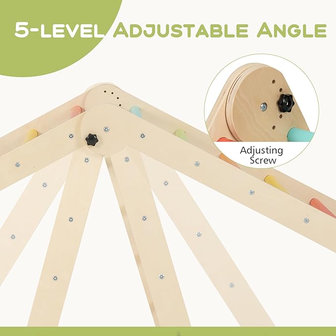 Olakids Pikler Triangle Set 8 in 1 Climbing Toys for Toddlers Foldable Wood Montessori Jungle Gym with Toddler Tower Angle Adjustable Ladder Ramp Slide Indoor Playground Baby Climber