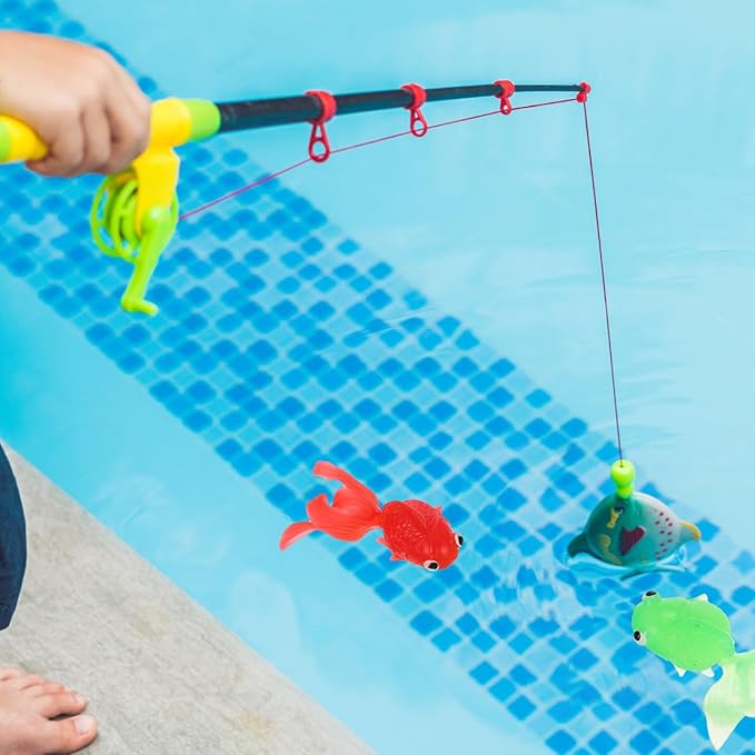 TOYANDONA Baby Fishing Toy Set Soft Rubber Goldfish Bath Toys for Infant Toddler Water Play Development Hand-Eye Coordination 7.5 Inch