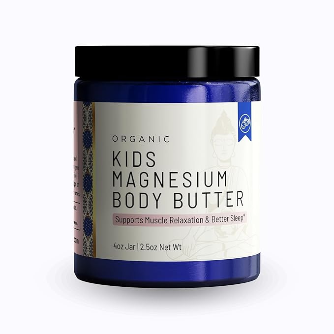 Organic Kids Magnesium Whipped Body Butter, 4 oz Jar 2.5 Net Wt, Magnesium Chloride, Unscented Formula Safe for Infants to Teens, Supports Muscle Relaxation & Restful Sleep, All-Natural Ingredients