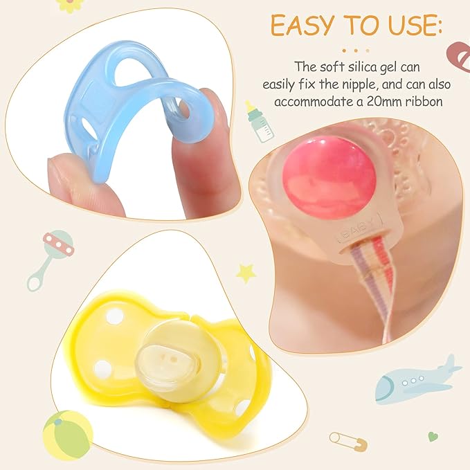 Patelai 15 Pieces Soft Silicone Baby Pacifier Clips Holders Silicone Adapter Rings Holder Baby Nipple Rings Dummy Nipple Holder for Pacifiers(Assorted Colors)