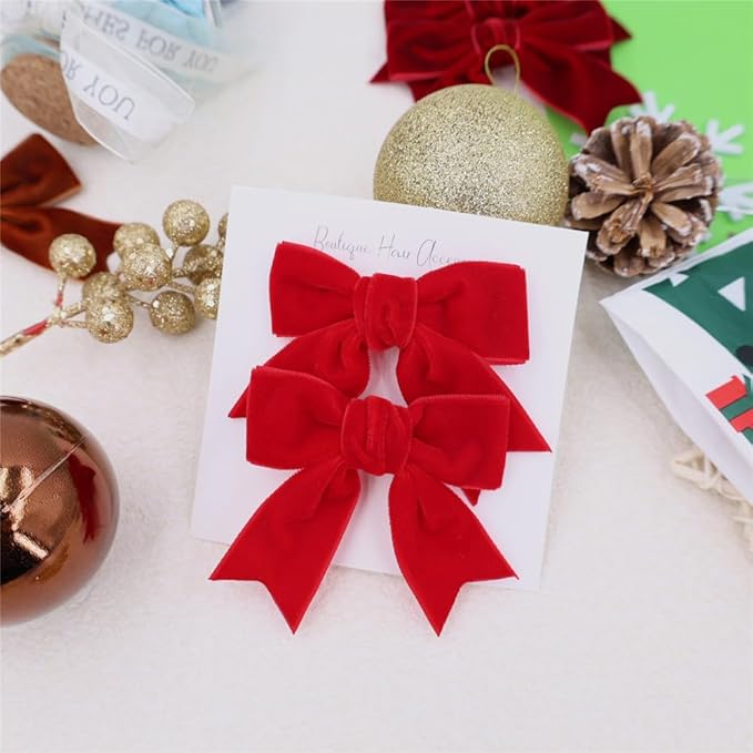 2 Pcs Cute Red Velvet Hair Bow Clips 3" Bowknot Alligator Clip Barrettes Hairpins for Baby Girl Kids Accessories