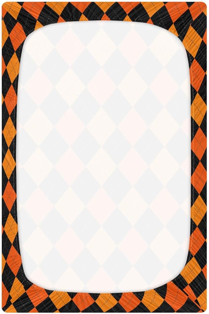 Baby Crib Sheet Halloween Argyle Plaid Crib Mattress for Boys and Girls Playard Sheet Soft Breathable Fitted Baby Mattress Cover 52x28in