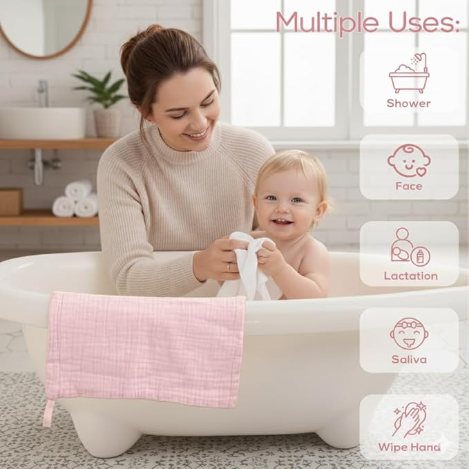 Muslin Baby Washcloths for Newborns, Pack of 8, 11"x11", Super Soft Cotton, Absorbent and Gentle, Baby Cotton Wipes, Baby wash Cloths