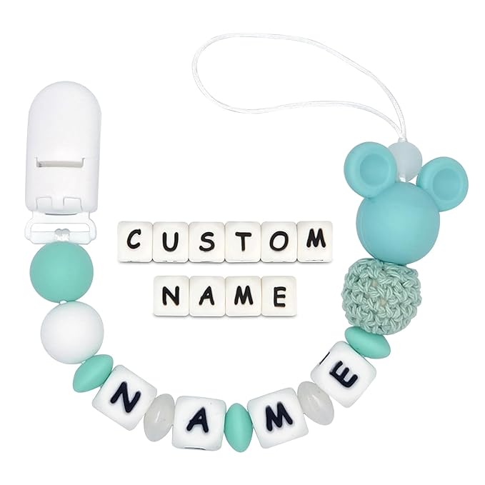 Personalized Pacifier Clip with Name Customizable Mouse (GreenW)