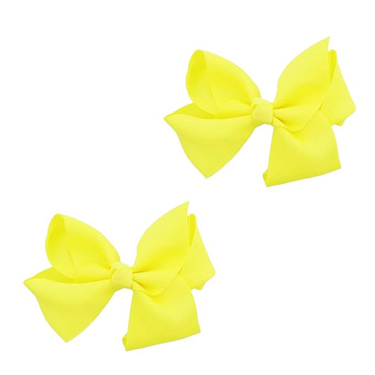 3 Inch Grosgrain Bow for Little Girls- Set of 2 (Yellow)