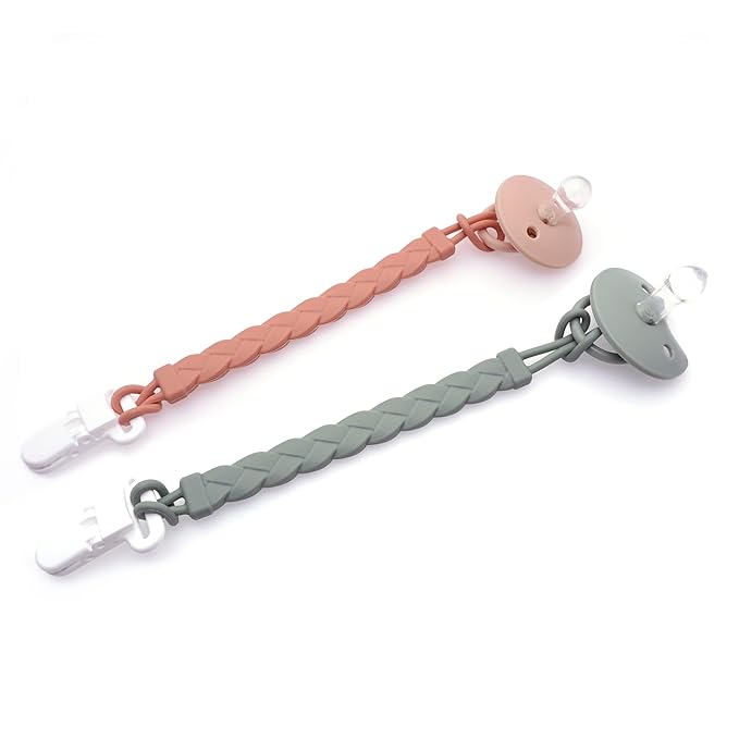 Silicone Pacifier Clips Baby Boys Girls, 4-Pack Flexible Woven Rope Braided Pacifier Clip Holder for Baby Essentials, Newborn Paci Binky Clips (Boy's Color)