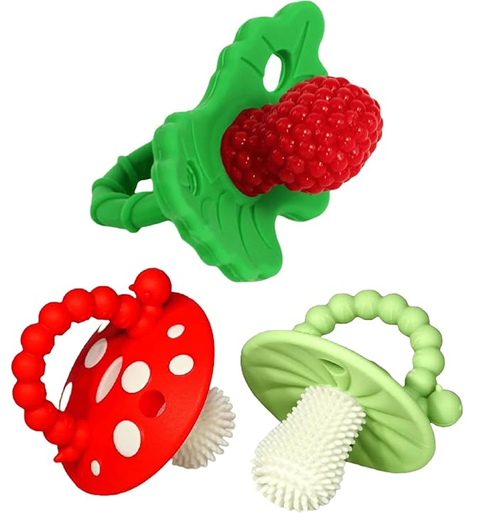 RaZbaby Teether Bundle - 1 RaZberry Teether with 2 Chompy Teethers - Perfect Combination of Teething Relief for 3M+ Infants