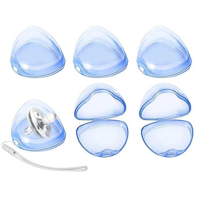 Nisxabebe Pacifier Case,6 Pack BPA Free Pacifier Holder Case with Lanyard for Diaper Bag,Pacifier Container Box for Baby Binky Nipple Travel,Essential Pacifier Accessories,Easy to Clean,Blue