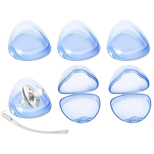 Nisxabebe Pacifier Case,6 Pack BPA Free Pacifier Holder Case with Lanyard for Diaper Bag,Pacifier Container Box for Baby Binky Nipple Travel,Essential Pacifier Accessories,Easy to Clean,Blue