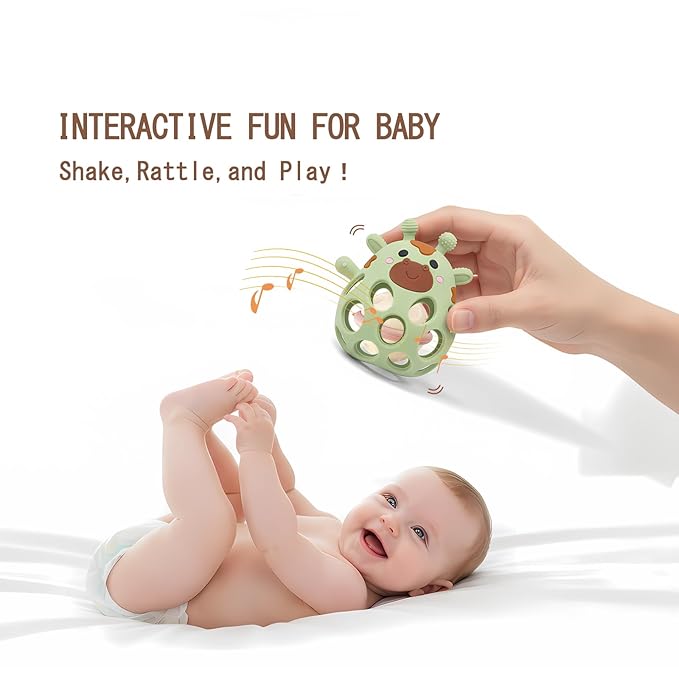 Baby Teething Toys Balls for 0-12 Months, Silicone Sensory Baby Teething Rattle Balls with Pacifier Clip Holder,Easy Grasp Infant Rattle Teether Toy, BPA Free,Soft Infant Chew Toys