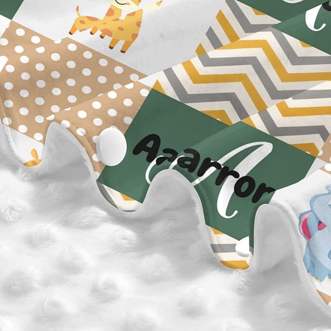 Personalized Zoo Animals Elephant and Giraffe Baby Infant Car Seats Canopy for Babies with Name, Multi-use Blankets for Baby Boys Girls, Peekaboo Minky Nursing Stroller Cover Canopies for Newborn