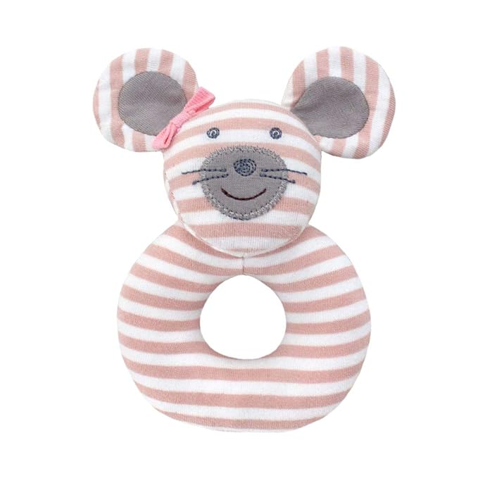 Organic Farm Buddies Apple Park Ballerina Mouse Teething Rattle, Baby Toy for Infants - Hypoallergenic, 100% Organic Cotton
