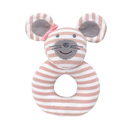 Organic Farm Buddies Apple Park Ballerina Mouse Teething Rattle, Baby Toy for Infants - Hypoallergenic, 100% Organic Cotton
