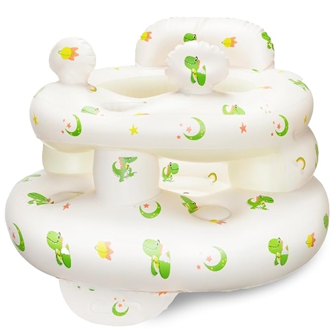 Inflatable Baby Seat for Babies 3-36 Months，[Squeaky Sound & Anti-Fall Design] Inflatable Chair with Sound-Making Ears, Baby Seat for Sitting-Up Practice, Built-in Air Pump (Ear Dinosaur)