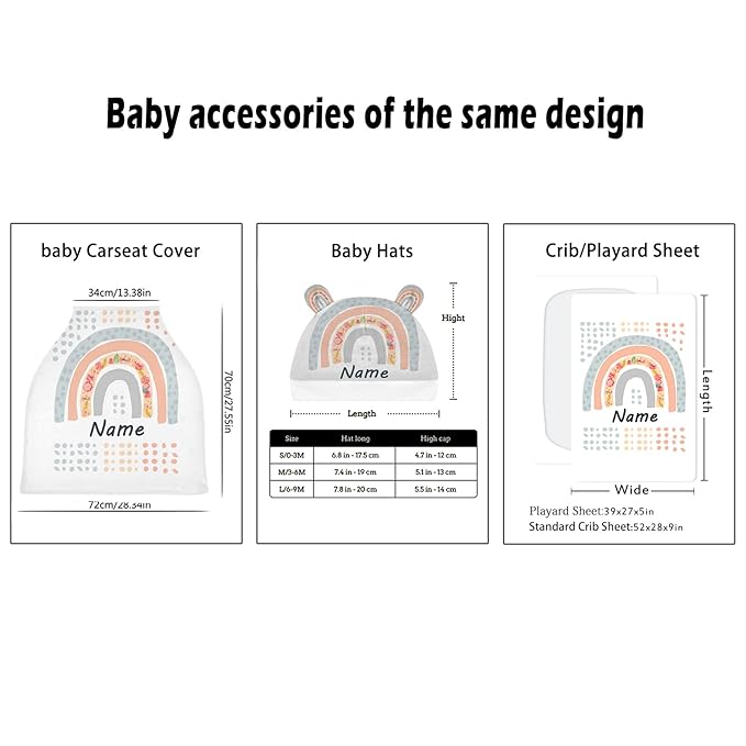 Personalized Boho Rainbow Baby Car Seat Cover, Customized Name Nursing Covers Breastfeeding Scarf Infant Carseat Canopy, Custom Shower Gift for Newborn Girls Babies