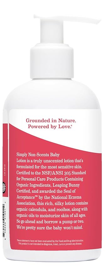 Earth Mama Simply Non-Scents Baby Lotion for Dry Skin, Calendula Cream for Newborn Skin Care, Children's Moisturizer with Aloe Juice, Rooibos, & Shea Butter, Fragrance Free, 8-Fl oz (2-Pk)