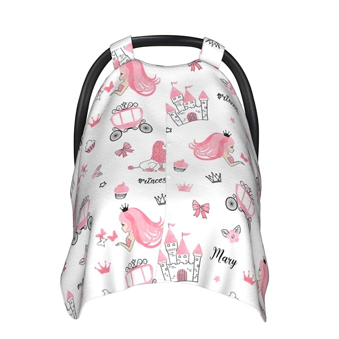 Personalized Baby Car Seat Canopy for Babies with Name, Custom Car Seat Covers for Girls, Infant Opening Minky Nursing Breastfeeding Stroller Cover Carseat Canopies for Newborn (Crown Girl)