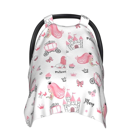 Personalized Baby Car Seat Canopy for Babies with Name, Custom Car Seat Covers for Girls, Infant Opening Minky Nursing Breastfeeding Stroller Cover Carseat Canopies for Newborn (Crown Girl)