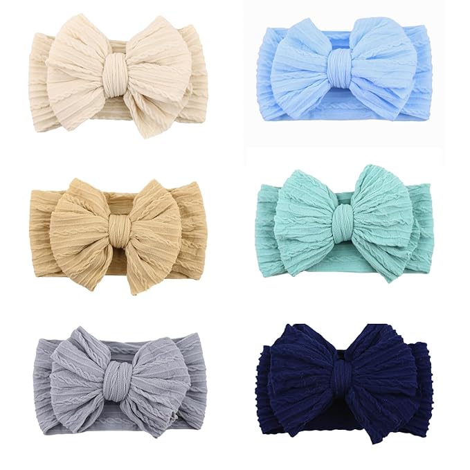Nylon Blue Baby Headbands Bows, Stretchy Gray Infant Headband Bows for Baby Girls Boys Newborn Head Wraps Toddler Unisex (03H-12)