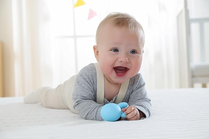 Teether Baby Teething Toy Rabbit Egg Rattle Toy Teething Pain Relief for Babies Boys Girls - Blue