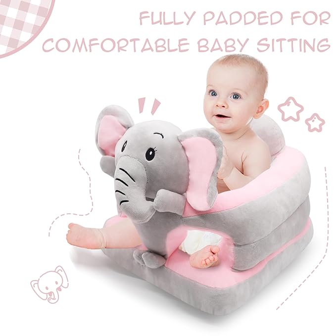 Baby Sitting Support Sofa, Sit Me Up Floor Seat for Baby, Learn to Sit Chair for Toddlers, Infant Seats for Sitting Up 3-12-24 Month (Grey Elephant)