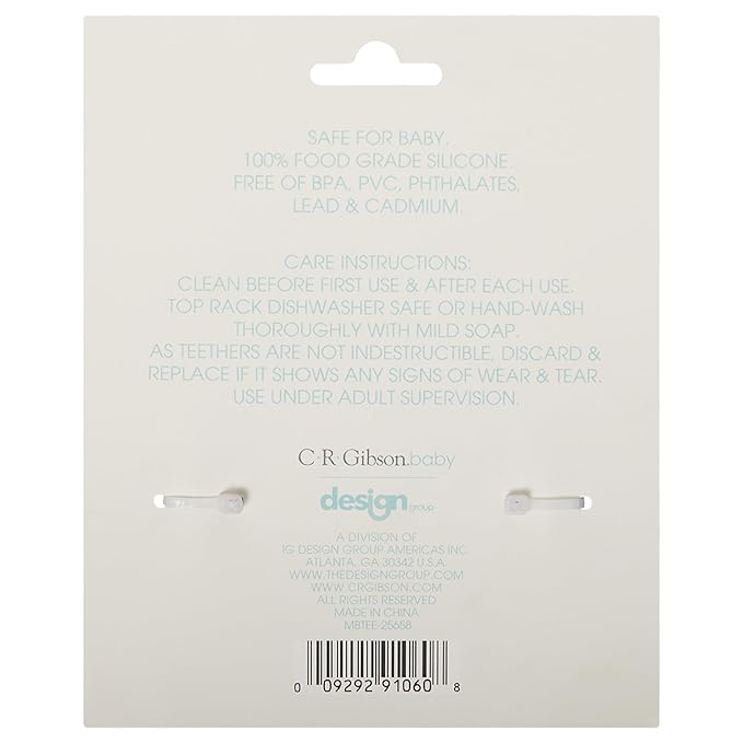 C.R. Gibson 100% Food Grade Silicone Bear Baby Teether for Infants, 2.75" x 4.25", Multicolor