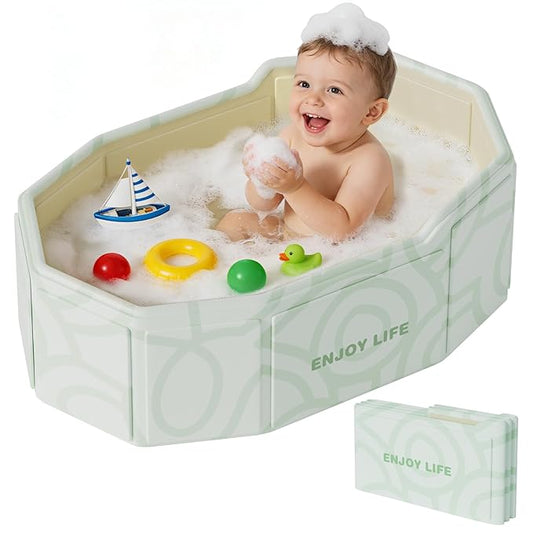 Collapsible Baby Toddler Bathtub for Shower, Portable Foldable Toddler Bath Tub with Non-Slip Base, Compact Travel Essentials for Kids & Infants, Easy Storage in Small Spaces, Green