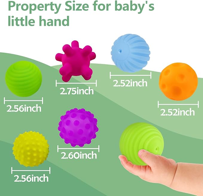 Sensory Balls for Babies 6-12 Months, 6 Pack Soft Textured Montessori Baby Sensory Toys, Squeeze & Grasp Toddler Balls for 1-3, Bright Color Multi Ball Set, Christmas Stocking Stuffers