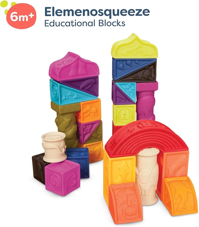 B. toys – Alphabet Learning Blocks for Babies & Toddlers – 26 Soft Squeezable ABC Blocks with Textured Animals – Educational Toys for Sensory Play, Bath Time & Early Development – 6+ Months