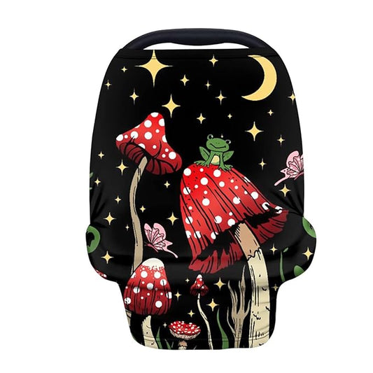 Forchrinse Red Mushroom Moon Star Print Baby Car Seat Cover for Boy and Girls Multiuse Nursing Cover Breastfeeding Scarf Soft Infant Carseat Canopy