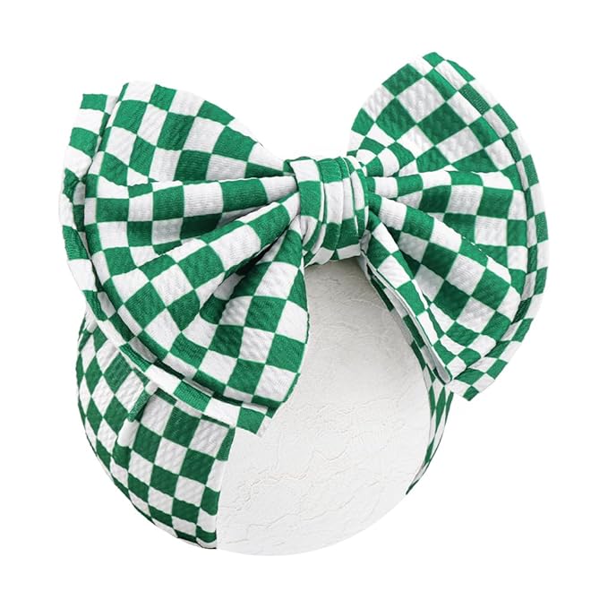 7’’ Checkered Bow for Baby Girl Green Racing Bows Double-Layered Headbands for Newborns Infants Toddlers Girls Hair Accessories