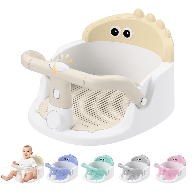 Baby Bath Seat for Babies 6 Months & Up Sitting Up | 360° Stable Toddler Bath Chair with One-Touch Button | Baby Bath Tub Seat with Suction Cups | Open Design, Compact, Detachable, Non-Slip(Yellow)