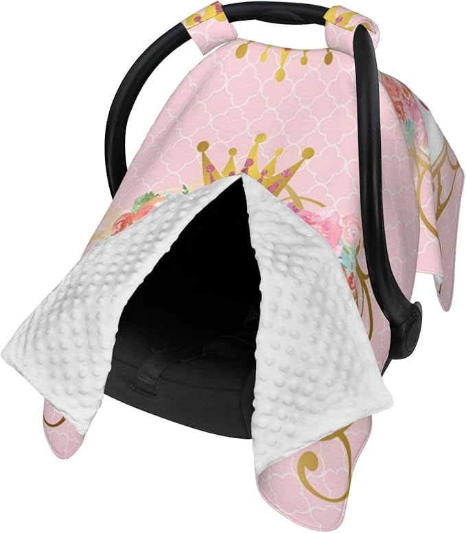 Personalized Flowers Crown, Customization Peekaboo Opening Carseat Canopy for Newborn, Breastfeeding Nursing, with Name Infant Toddler Blanket