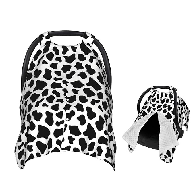 Black and White Milk Cow Skin Pattern Baby Car Seat Canopy Nursing Cover for Newborn Car Seat Breastfeeding Covers Blanket Newborn Shower Gift