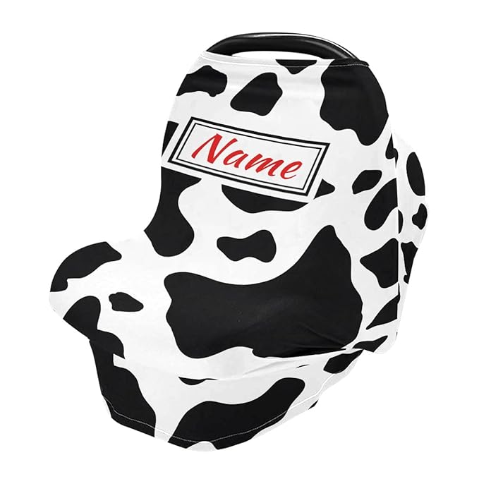 Seamless Pattern Cow Skin Custom Baby Car Seat Cover Personalized Your Name Nursing Covers Breastfeeding Scarf Infant Carseat Canopy for Mom Baby Gift