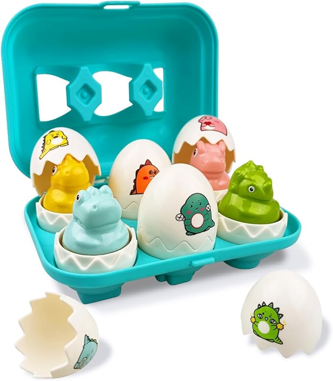 Pinkiwine Easter Hide & Squeak Dinosaur Eggs Montessori Sorting & Matching Learning Toys for Toddlers Kids Boys Girls Easter Basket Stuffers Gifts Party Favors