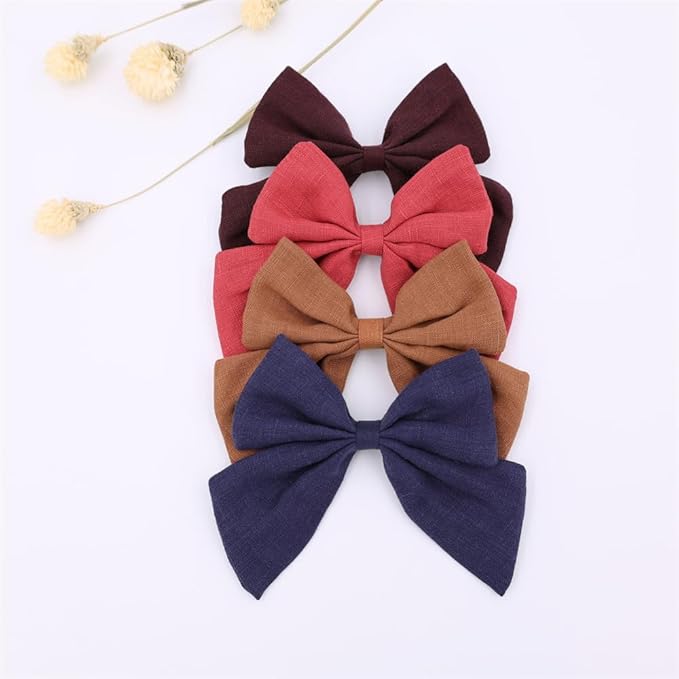 4 PCS Sailor Bow Hair Clips for Kids Girls Women Linen cotton Hair Bow Alligator Clips Baby Toddler Girl Mom Hair Accessories (Navy/Wine)