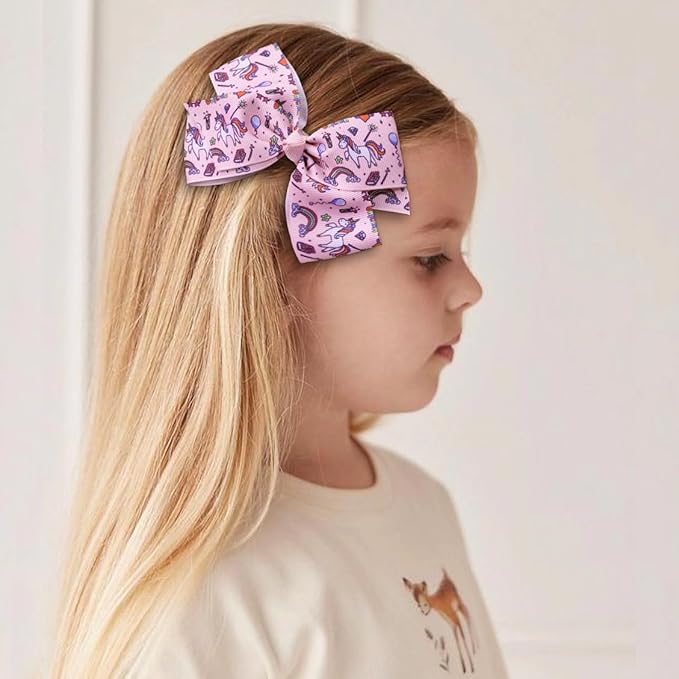 24PCS 4.5Inch Bows for Girls Boutique Grosgrain Ribbon Rainbow Hair Bow Alligator Hair Clips Pigtail Bows Unicorn Hair Clips for Baby Girls Toddler Kids Children Teens