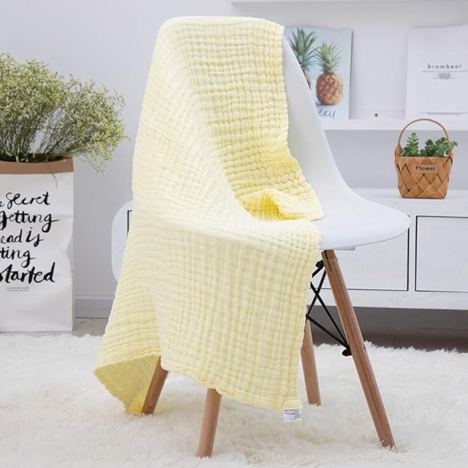 YEBON ProC 2Pcs Baby Muslin Bath Towels, Super Soft Cotton Bath Towel 6 Layers Infant Newborn Swaddle Blanket 41.3 X41.3 Inches,Baby Registry as Shower (Yellow)