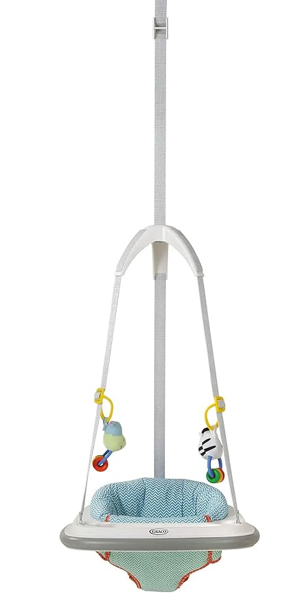 Graco Bumper Doorway Jumper for Baby, Bounce Seat with Machine Washable Pad, Adjustable Height Baby Jumper, Play Tray for Toys, Caravan