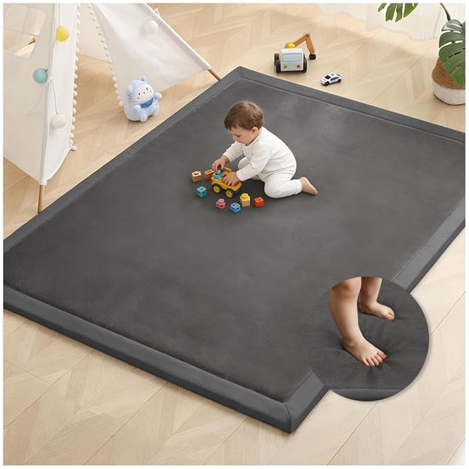 1.3" Thick Large Baby Play Mat 79"x59" - Non-Slip Memory Foam Crawling Mat for Tummy Time, Playpen, Nursery, Living Room, Dark Gray
