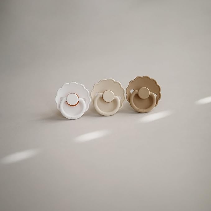 FRIGG Daisy Natural Rubber Baby Pacifier | Made in Denmark | BPA-Free (Cream/Lupine, Size 2) 2-Pack