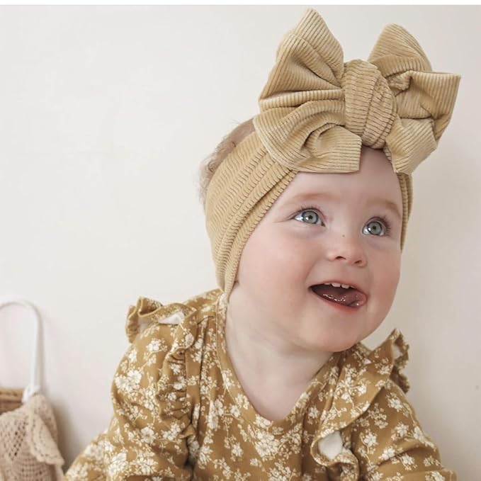 JIAHANG Baby Bows Turban Knotted Head Wraps, Corduroy Big Hair Bow Headbands, Stretchy Hair bands for Newborn Infant Toddlers Girls