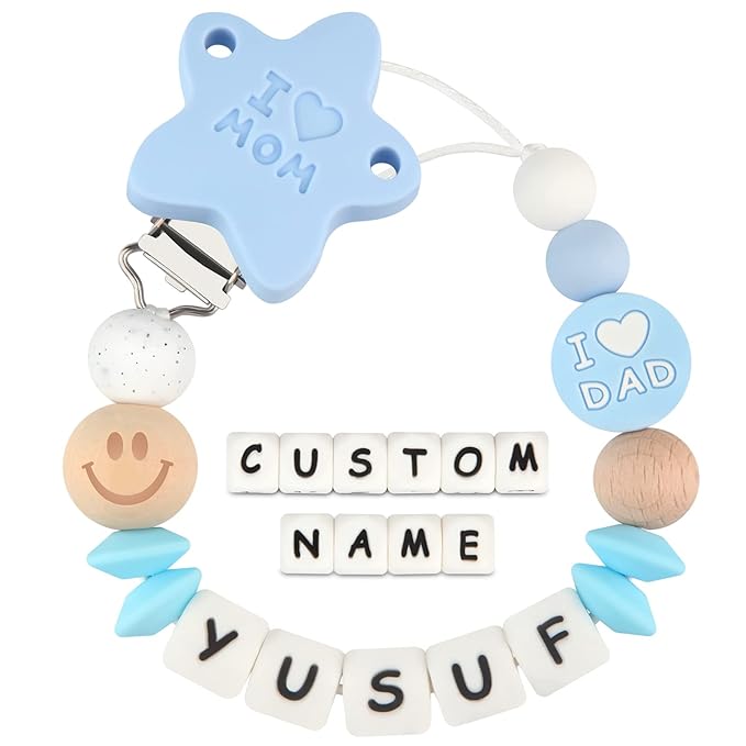 Personalized Pacifier Clip with Name Car for Baby Boys Girls Customized(Blue)