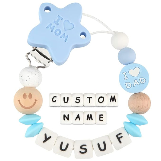 Personalized Pacifier Clip with Name Car for Baby Boys Girls Customized(Blue)