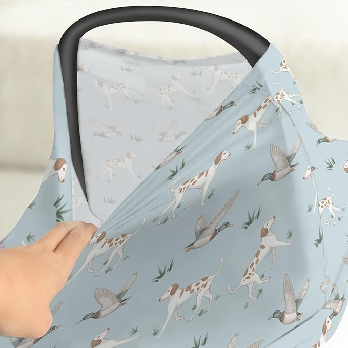 Green Mallard Ducks Dogs Baby Car Seat Covers Wild Duck Hunting Stretchy 5-in-1 Cover Adjustable Infant Carseat Canopy Cover Outdoor Duck Hunter Breathable Nursing Cover-Up