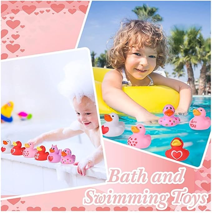 Assortment Rubber Duckies in Bulks Floater Duck Bath Toys Party Favors Classroom Incentives (Pink Valentine's Day Duck)