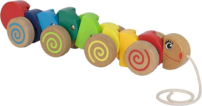 Eichhorn 100003447 Nachziehtier-100003446 Pull-Along Caterpillar with Movement, 32 cm Long, Beech Wood, Colourful